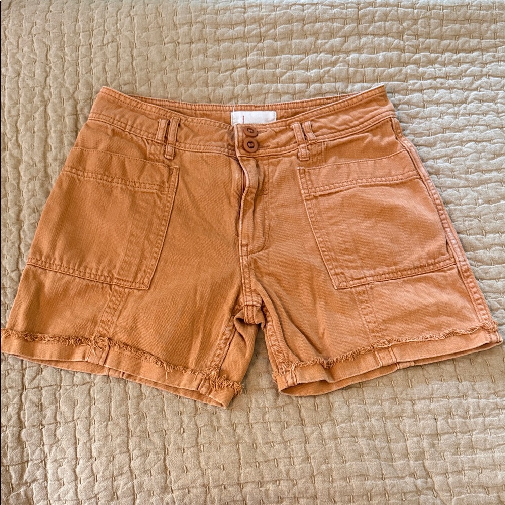 Anthropologie Rust Orange Denim-Style Patch Pocket Shorts